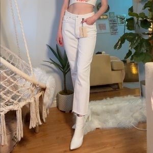 Size 27 GRLFRND cotton white denim jeans high rise straight crop “The Karolina”